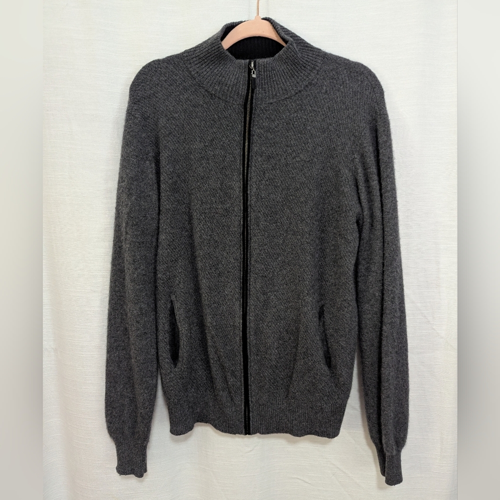 Joseph Abboud Cashmere Grey Zip Up Sweater Mens Large